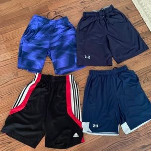 Mens sz small athletic shorts. Lot of 4 UA, Nike, adidas